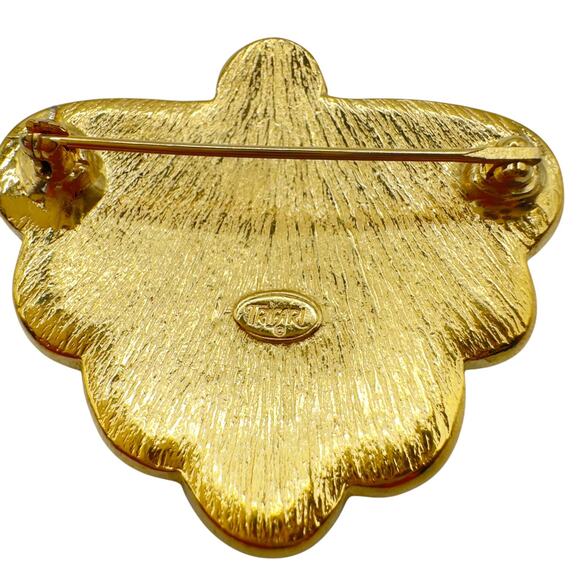 Vintage Trifari Brooch Gold tone & Navy Blue Enamel Shell Leaf Pin 1970's-1980's - Picture 2 of 6